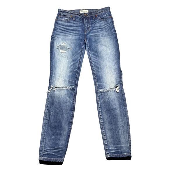 Madewell High Riser Skinny Jeans Distressed Whiskered Denim Blue Women's Size 27 - Picture 1 of 10